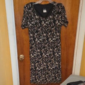 Kasper Black and Cream Puff Sleeve Sheath Dress